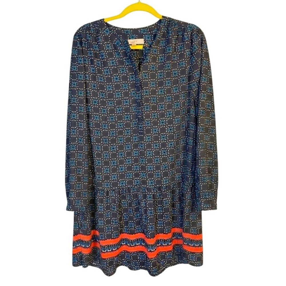 Long Sleeve Dress LOFT size Small Modest‎ Cute Classy Navy Blue Flowy Summer